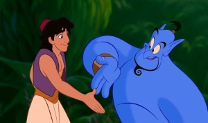 Disney's Aladdin and Genie shaking hands